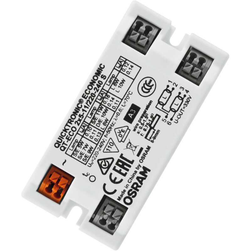 Ballast électronique Osram quicktronic qt eco - 2 x 5 à 11w - 220 à 240 volts Osram 821504