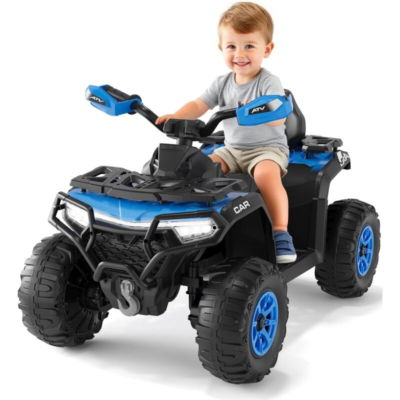 Quad Électrique Enfant 12V, Voiture Électrique 4 Roues Tout-Terrain avec 2 Moteurs, Télécommande Parentale, Suspension, Phares LED, Musique,