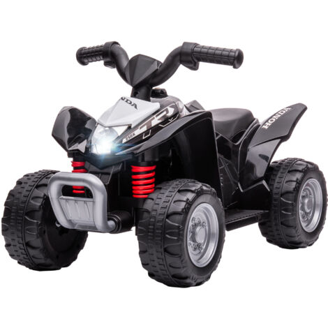 Quad électrique enfant 6 V, vitesse de 2,8 km/h, phares LED, klaxon, poignée et selle ergonomique, noir