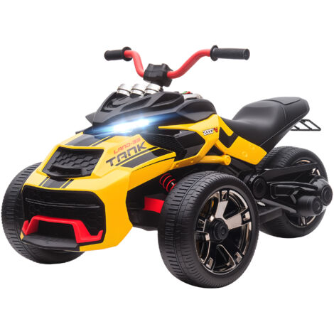 Quad électrique enfants voiture électrique enfants 12V 3 roues 2 moteurs lecteur MP3, klaxon, 2 vitesses 3-5 km/h jaune