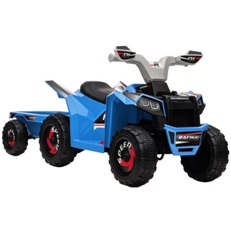 Quad enfant rechargeable, 2,5 km/h, avec remorque, autonomie 50 min, pour enfants 1,5-3 ans, Bleu
