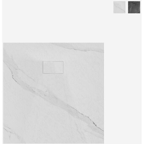 Quadratische Duschwanne bodengleich mit Marmoreffekt 90x90cm Stone MM - Weiß