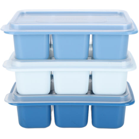 Quadratische Eiswürfelform mit 6 Fächern und Deckel, 3 Eiswürfelbehälter, lebensmittelecht.