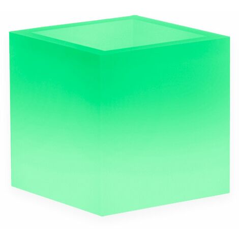 Quadratische leuchtende Vase "Cube", mit Dekoration, für den Außenbereich und Garten 'Made in Italy' 40 x 40 cm -40 cm / Grün / Mit Kabel