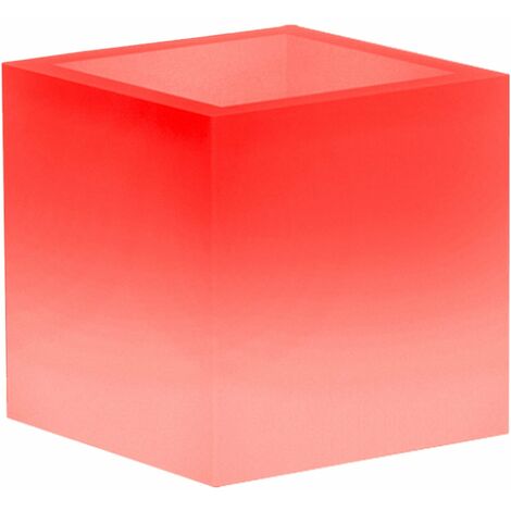 Quadratische leuchtende Vase "Cube", mit Dekoration, für den Außenbereich und Garten 'Made in Italy' 40 x 40 cm -40 cm / Rot / Mit Kabel