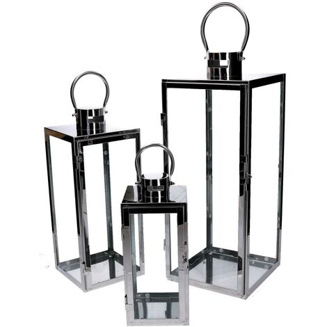 Quadratische silberne Metalllaterne 1-3 cm21x20,3h52,5