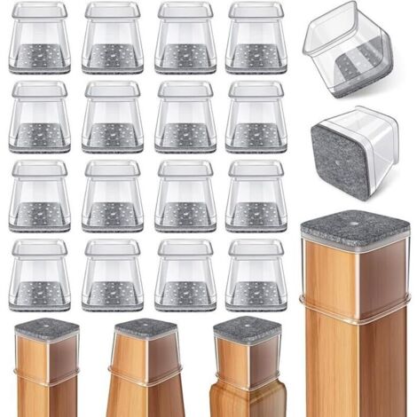 Quadratische Stuhlbeinschoner, 24 Stück, transparente Silikon-Stuhlbeinschoner mit Filz, reduzieren Geräusche und verhindern Kratzer (Passend für: 26-38 mm)