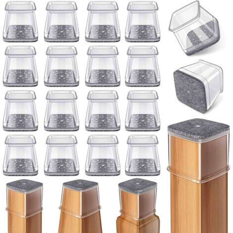 Quadratische Stuhlbeinschoner, 24 Stück, transparente Silikon-Stuhlbeinschoner mit Filz, reduzieren Geräusche und verhindern Kratzer (Passend für: 27-39 mm)