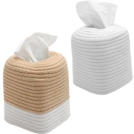 Quadratische Taschentuchboxen, 2er-Set, aus Baumwollseil, modernes Design, dekorative Taschentuchbox für Wohnzimmer, Schlafzimmer, Büro und Esstisch, elegant