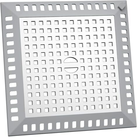 Quadratischer Abflusssieb, Duschhaarfänger, 12,5 x 12,5 cm, silberfarbener Edelstahl-Abflussdeckel, Küchenspülensieb für Bad und Küche