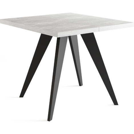 Quadratischer Ausziehbarer Esstisch Quadro 100-150 cm - Industrial Esszimmertisch mit Schwarzen Holzbeinen für 4-6 Personen - Loft-Stil Küchentisch - Grauer Beton