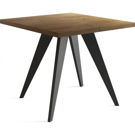 Quadratischer Ausziehbarer Esstisch Quadro 100-150 cm - Industrial Esszimmertisch mit Schwarzen Holzbeinen für 4-6 Personen - Loft-Stil Küchentisch - Lefkas Eiche