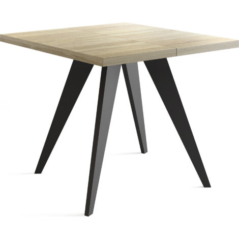 Quadratischer Ausziehbarer Esstisch Quadro 100-150 cm - Industrial Esszimmertisch mit Schwarzen Holzbeinen für 4-6 Personen - Loft-Stil Küchentisch - Sonoma Eiche