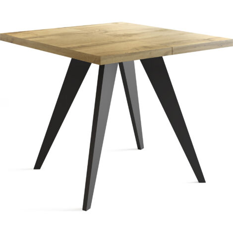 Quadratischer Ausziehbarer Esstisch Quadro 100-150 cm - Industrial Esszimmertisch mit Schwarzen Holzbeinen für 4-6 Personen - Loft-Stil Küchentisch - Wotan Eiche