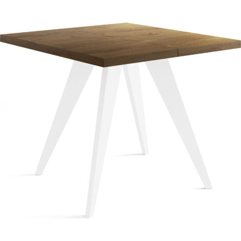 Quadratischer Ausziehbarer Esstisch Quadro 100-150 cm - Industrial Esszimmertisch mit Weißen Holzbeinen für 4-6 Personen - Loft-Stil Küchentisch - Lefkas Eiche