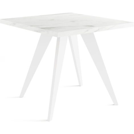 Quadratischer Ausziehbarer Esstisch Quadro 100-150 cm - Industrial Esszimmertisch mit Weißen Holzbeinen für 4-6 Personen - Loft-Stil Küchentisch - Marmor Weiß