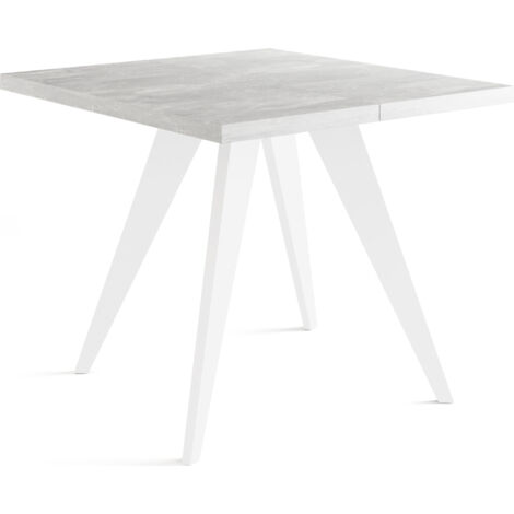Quadratischer Ausziehbarer Esstisch Quadro 100-200 cm - Industrial Esszimmertisch mit Weißen Holzbeinen für 4-8 Personen - Loft-Stil Küchentisch - Grauer Beton