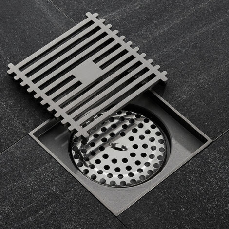 Quadratischer Bodenablauf für Bad und Dusche, 10 x 10 cm, mit Siphon, Rost, Abflussfilter, gerader magnetischer Einweg-Bodenablauf