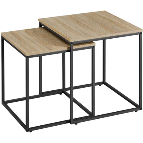 Quadratischer Couchtisch, 2 Stück – Sonoma-Eiche / schwarze Beine