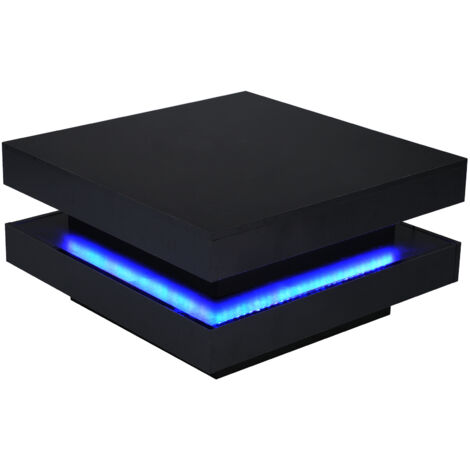 Quadratischer Couchtisch in Schwarz - moderner technologischer Stil mit 16-farbiger LED-Beleuchtung, 70x70x36 cm, max. Belastung 45kg