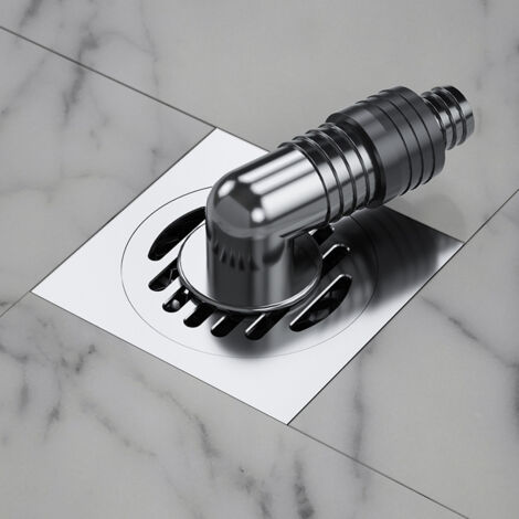 Quadratischer Duschablauf (100 x 100 mm) mit abnehmbarem Siebdeckel, externem Bodenablauf, Waschmaschinenanschluss, Duschablauf aus Messing/Chrom
