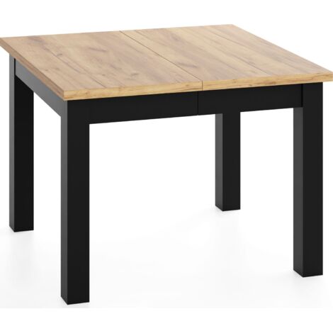 Quadratischer Esstisch Ausziehbar 100 bis 200 cm – Verlängerbar, für 4-12 Personen mit Schwarzen Holzbeinen – Esszimmertisch in Eiche Braun