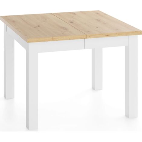 Quadratischer Esstisch Ausziehbar 100 bis 300 cm – Verlängerbar, für 4-14 Personen mit Weißen Holzbeinen – Esszimmertisch in Eiche Artisan Hellbraun