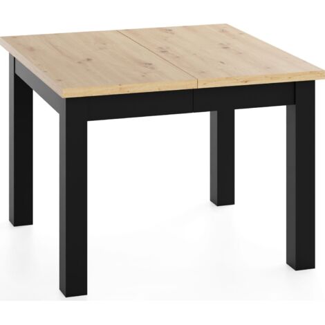 Quadratischer Esstisch Ausziehbar 80 bis 180 cm – Verlängerbar, für 4-10 Personen mit Schwarzen Holzbeinen – Esszimmertisch in Eiche Artisan Hellbraun