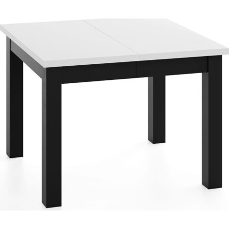 Quadratischer Esstisch Ausziehbar 80 bis 180 cm – Verlängerbar, für 4-10 Personen mit Schwarzen Holzbeinen – Esszimmertisch in Weiß