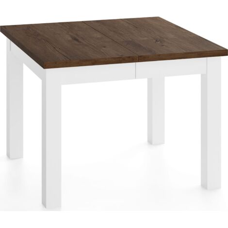 Quadratischer Esstisch Ausziehbar 80 bis 180 cm – Verlängerbar, für 4-10 Personen mit Weißen Holzbeinen – Esszimmertisch in Eiche Braun Rustikal