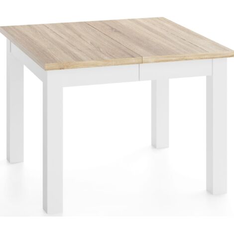 Quadratischer Esstisch Ausziehbar 80 bis 180 cm – Verlängerbar, für 4-10 Personen mit Weißen Holzbeinen – Esszimmertisch in Eiche Sonoma Hellbraun