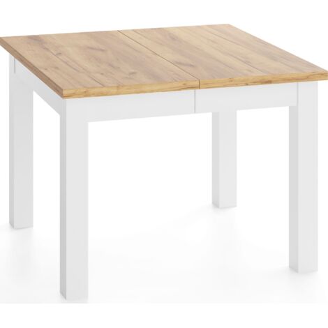 Quadratischer Esstisch Ausziehbar 80 bis 280 cm – Verlängerbar, für 4-14 Personen mit Weißen Holzbeinen – Esszimmertisch in Eiche Braun