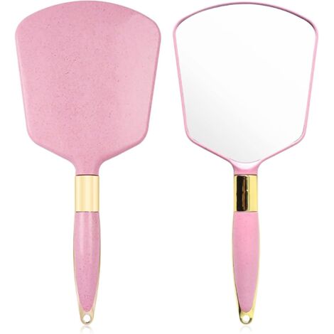 Quadratischer Handspiegel mit komfortablem Griff, professioneller tragbarer Spiegel, für Badezimmer, Büro, Make-up, Schönheitspflege (rosa)