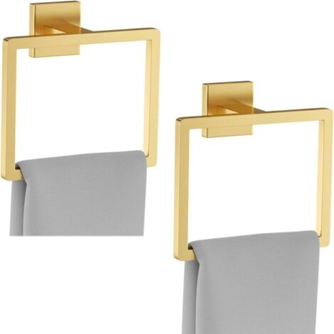 Quadratischer Handtuchring aus gebürstetem Gold (2 Stück), moderner Wandhandtuchhalter aus Edelstahl SUS304.
