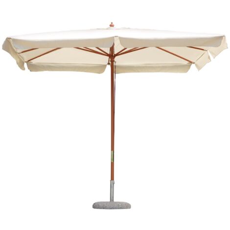 Quadratischer Regenschirm 3x3 M aus ecrufarbenem Polyester mit winddichtem Lenkrad und Rahmen aus Teakholz - Subiaco