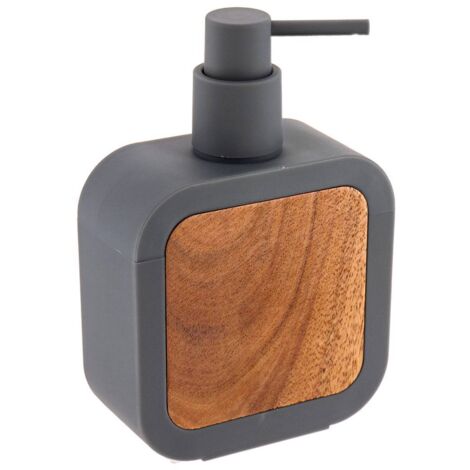 Quadratischer seifenspender aus rubber + abs und akazie 350 ml - grau - Tendance