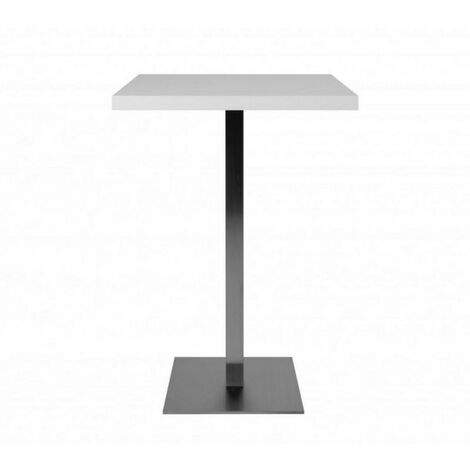 Quadratischer Stehtisch 105 cm, weiße Platte und verchromter Sockel, 70 x 70 x H. 105 cm