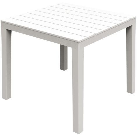 Quadratischer weißer Tisch 80x80 cm in Harzeffekt von Bali -Holzlatten