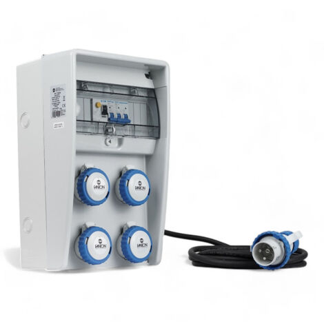 Quadretto portatile grigio con maniglia 4 prese industriali 16a ip67 protezione magnetotermica differenziale 2 metri cavo resistente