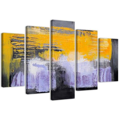 Quadri Quadro 5 pezzi Stampa su tela Astrazione Giallo Viola - 200x100