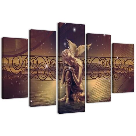 Quadri Quadro 5 pezzi Stampa su tela Buddha Brown Feng Shui - 150x100