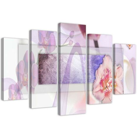 Quadri Quadro 5 pezzi Stampa su tela fiore astrazione viola - 100x70