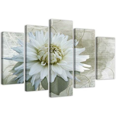 Quadri Quadro 5 pezzi Stampa su tela Fiore Bianco Beige Vintage - 150x100