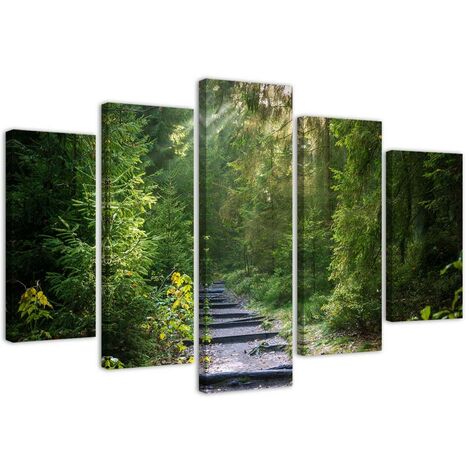Quadri Quadro 5 pezzi Stampa su tela Foresta Natura Paesaggio verde - 200x100