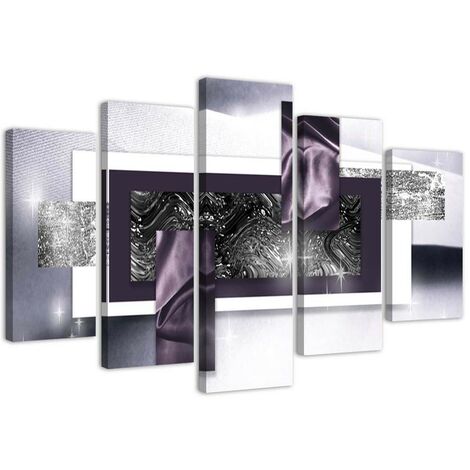 Quadri Quadro 5 pezzi Stampa su tela Grigio viola astratto - 200x100