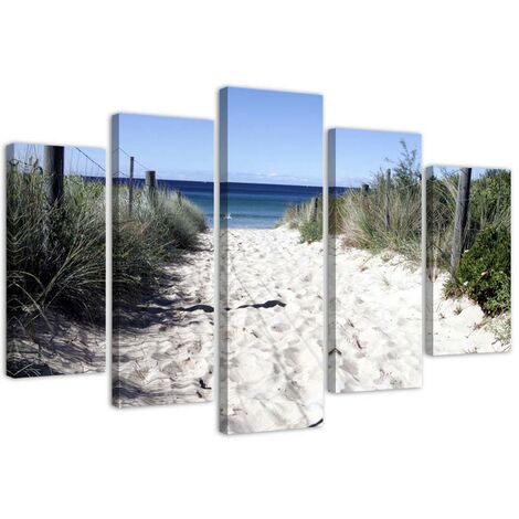 Quadri Quadro 5 pezzi Stampa su tela Mare Spiaggia Sabbia Erba - 200x100