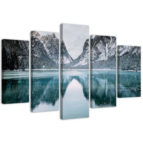 Quadri Quadro 5 pezzi Stampa su tela Montagne Lago Paesaggio - 150x100