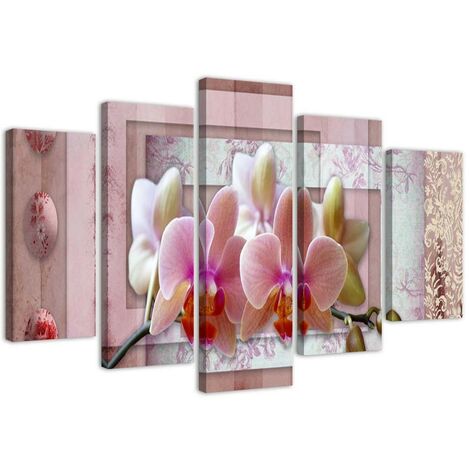 Quadri Quadro 5 pezzi Stampa su tela Orchidee a fiore rosa - 100x70