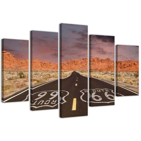 Quadri Quadro 5 pezzi Stampa su tela Paesaggio stradale della Route 66 - 150x100
