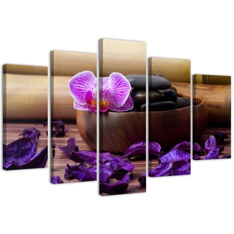 Quadri Quadro 5 pezzi Stampa su tela Pietre termali Zen Orchid - 150x100